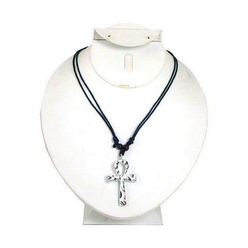 Silver Ankh Pendant Adjustable Necklace